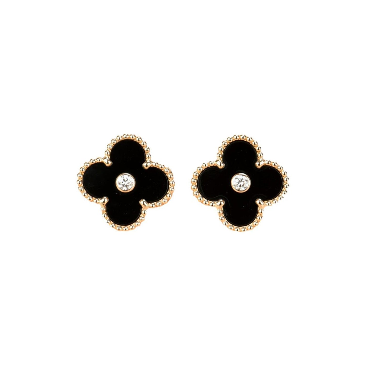 [Okajuri Jewelry]CLOVER MEDIUM 1 MOTIFS ONYX DIAMOND EARRINGS