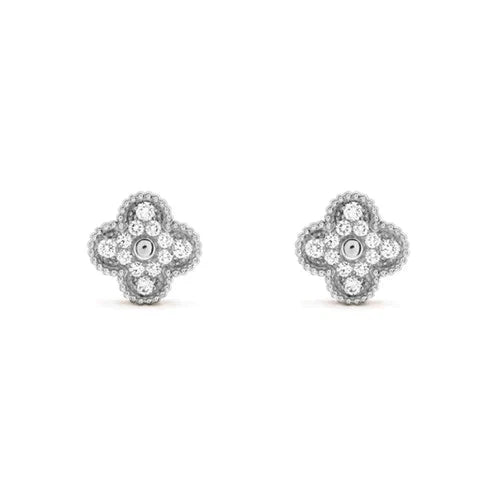 [Okajuri Jewelry]CLOVER 1 MOTIFS DIAMOND STUD EARRINGS SILVER