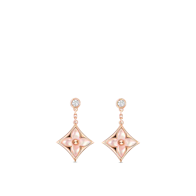 [Okajuri Jewelry]DOUBLE STAR PINK GOLD MOP DROP EARRINGS