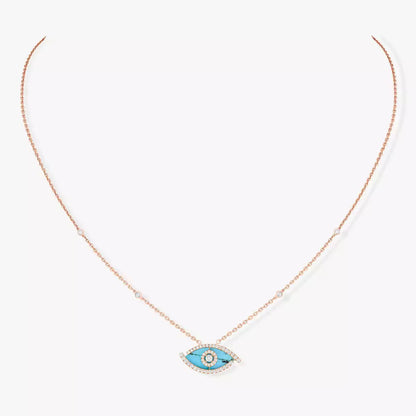 [Okajuri Jewelry]Lucky Eye Diamond Necklace in Rose Gold and Turquoise