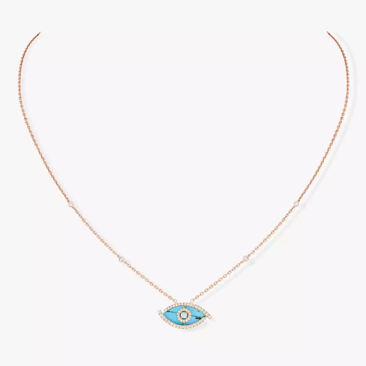 [Okajuri Jewelry]Lucky Eye Diamond Necklace in Rose Gold and Turquoise