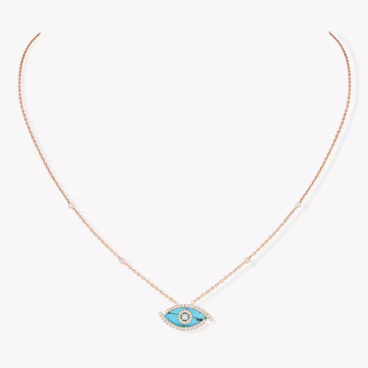 [Okajuri Jewelry]Lucky Eye Diamond Necklace in Rose Gold and Turquoise
