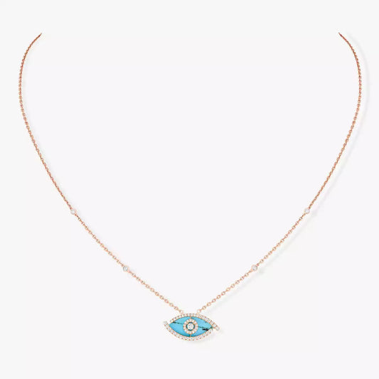 [Okajuri Jewelry]Lucky Eye Diamond Necklace in Rose Gold and Turquoise