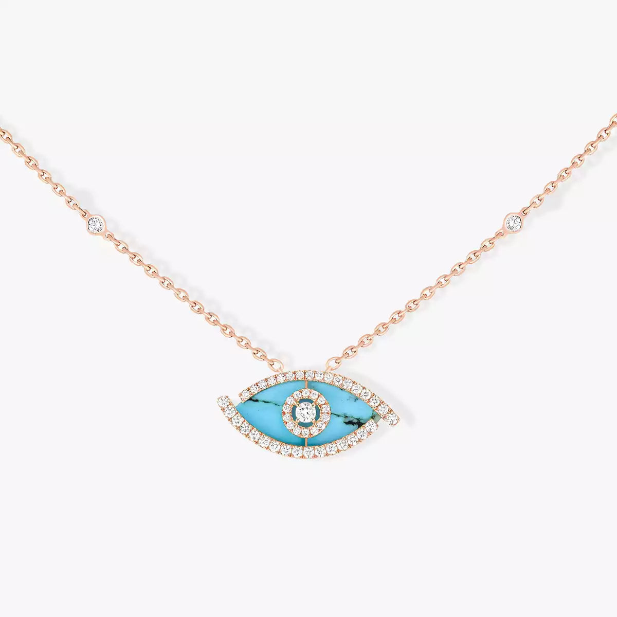 [Okajuri Jewelry]Lucky Eye Diamond Necklace in Rose Gold and Turquoise