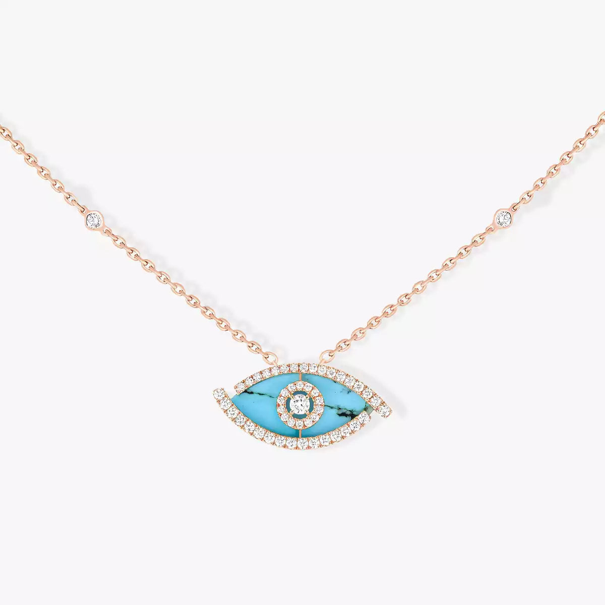 [Okajuri Jewelry]Lucky Eye Diamond Necklace in Rose Gold and Turquoise