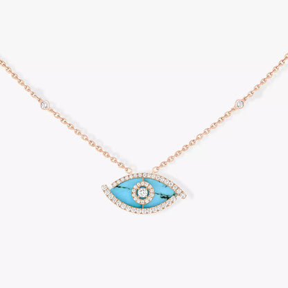 [Okajuri Jewelry]Lucky Eye Diamond Necklace in Rose Gold and Turquoise