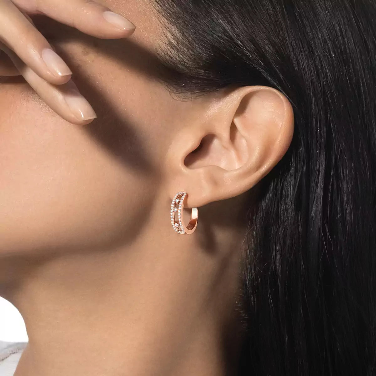 [Okajuri Jewelry]Diamond Pave_ Hoop Earrings Move