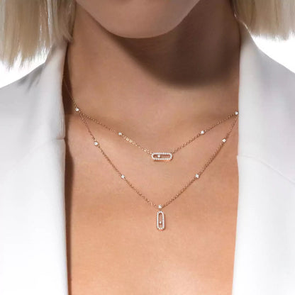 [Okajuri Jewelry]2 Rows Rose Gold Diamond Pave_ Necklace Move Uno