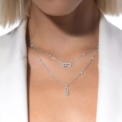 [Okajuri Jewelry]2 Rows Rose Gold Diamond Pave_ Necklace Move Uno