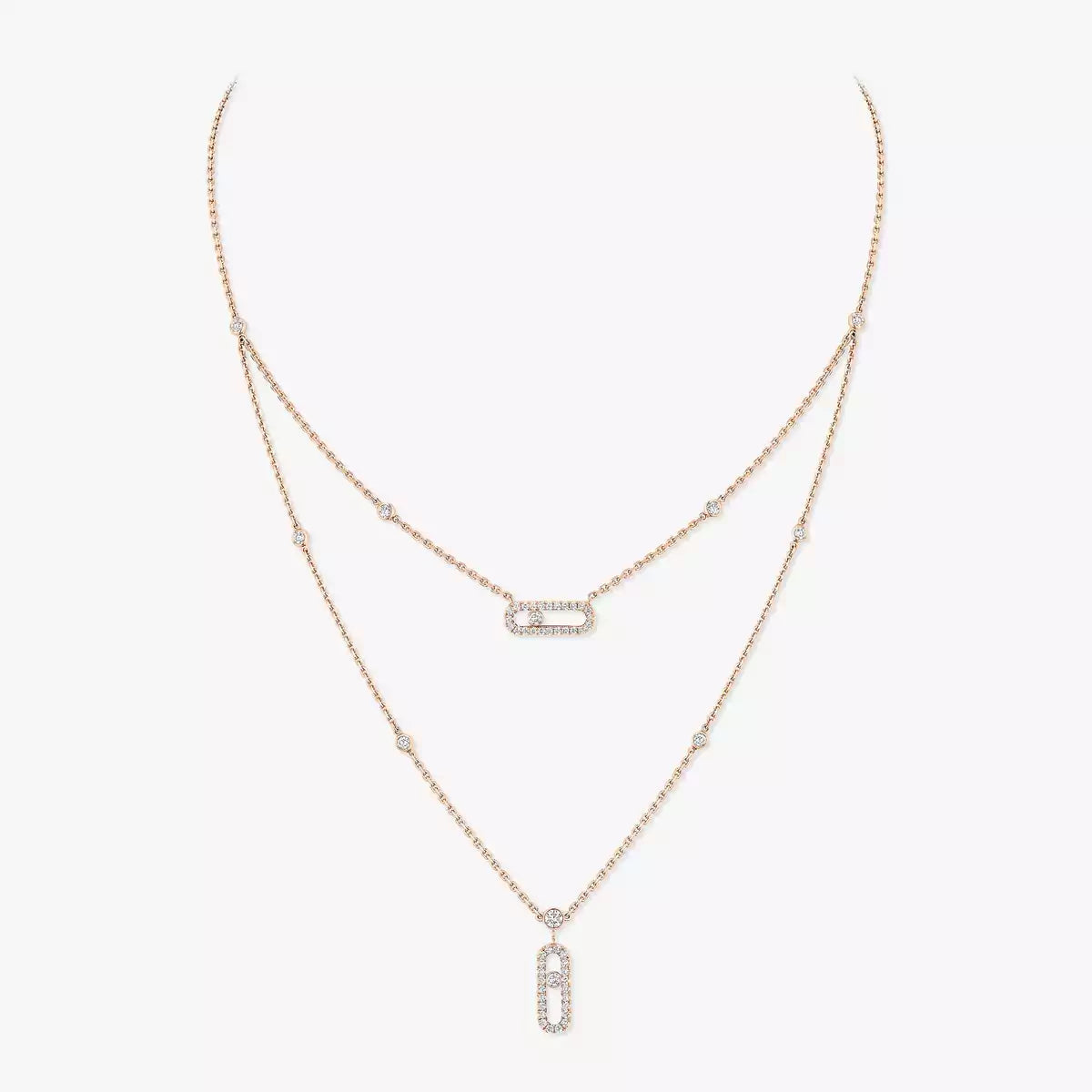[Okajuri Jewelry]2 Rows Rose Gold Diamond Pave_ Necklace Move Uno