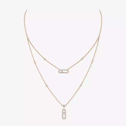 [Okajuri Jewelry]2 Rows Rose Gold Diamond Pave_ Necklace Move Uno