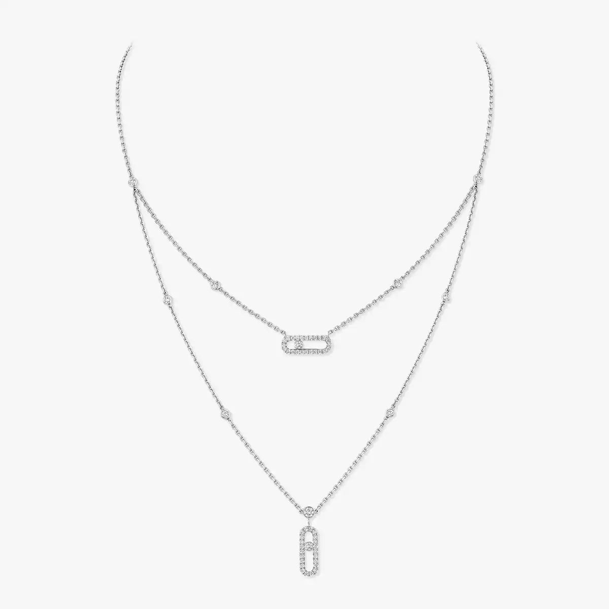 [Okajuri Jewelry]2 Rows Rose Gold Diamond Pave_ Necklace Move Uno