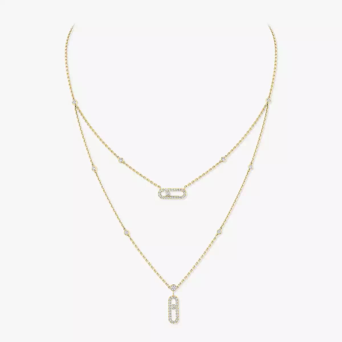 [Okajuri Jewelry]2 Rows Rose Gold Diamond Pave_ Necklace Move Uno