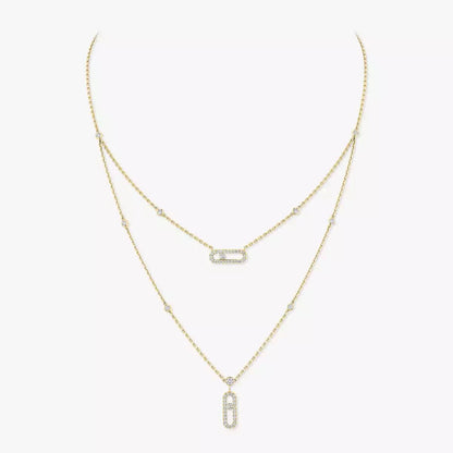[Okajuri Jewelry]2 Rows Rose Gold Diamond Pave_ Necklace Move Uno