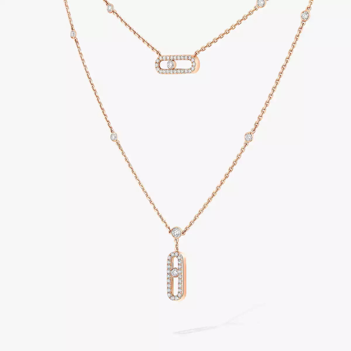 [Okajuri Jewelry]2 Rows Rose Gold Diamond Pave_ Necklace Move Uno