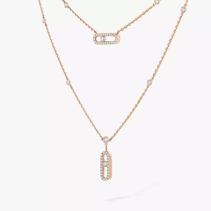 [Okajuri Jewelry]2 Rows Rose Gold Diamond Pave_ Necklace Move Uno