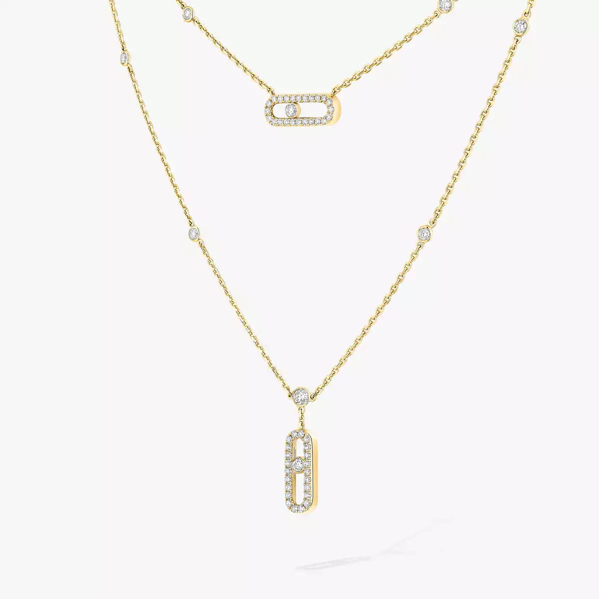 [Okajuri Jewelry]2 Rows Rose Gold Diamond Pave_ Necklace Move Uno