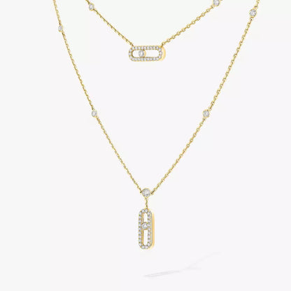 [Okajuri Jewelry]2 Rows Rose Gold Diamond Pave_ Necklace Move Uno