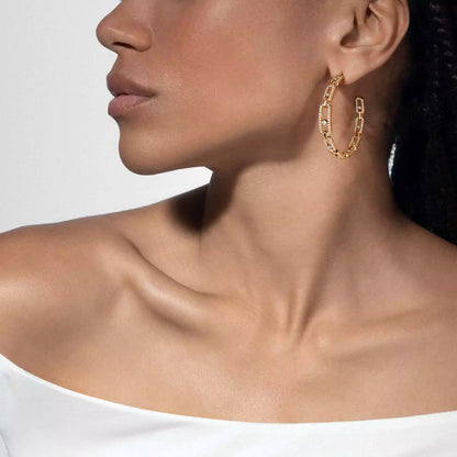 [[Okajuri Jewelry]Move Link Diamond Hoop Earrings