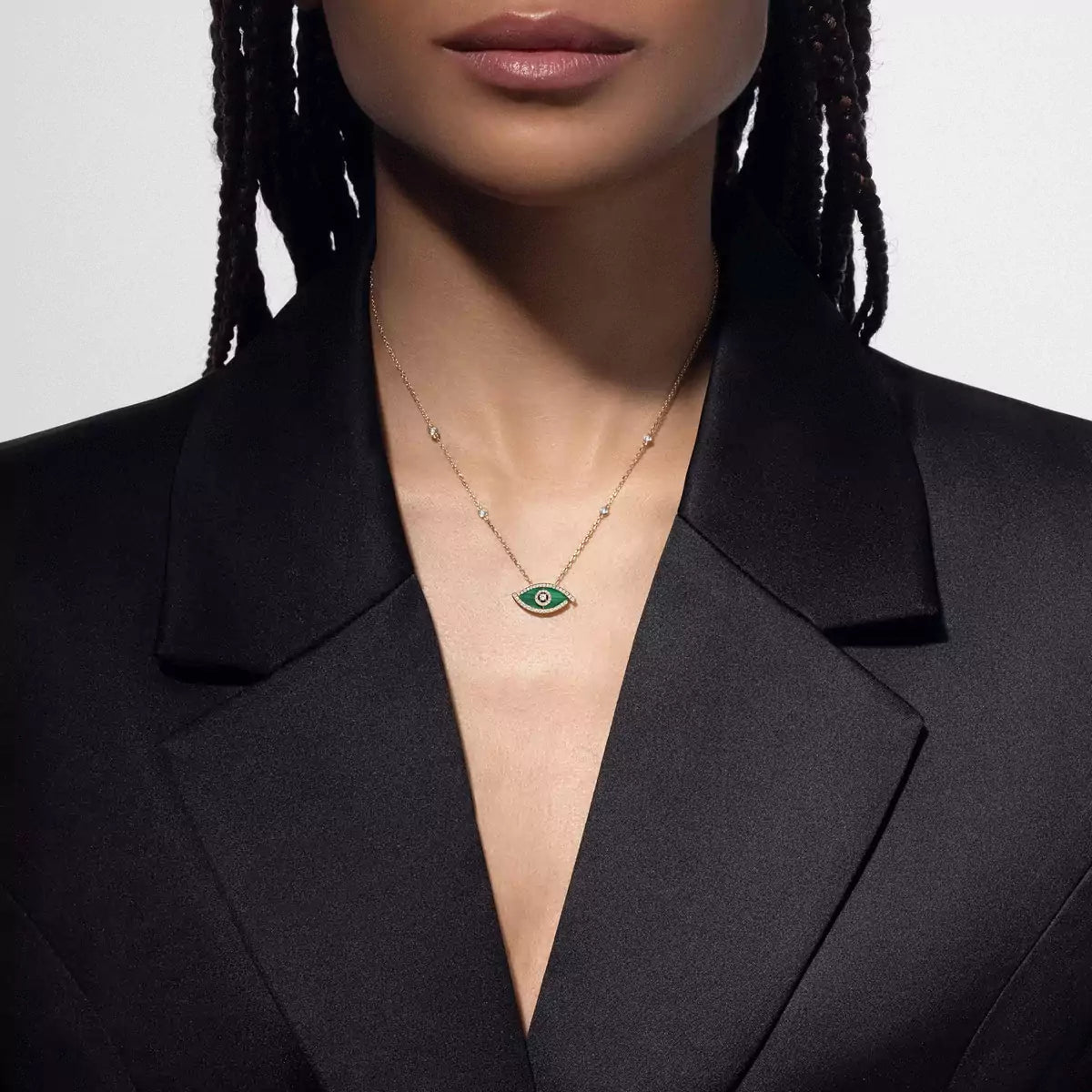 [Okajuri Jewelry]Lucky Eye Diamond Necklace in Rose Gold and Turquoise