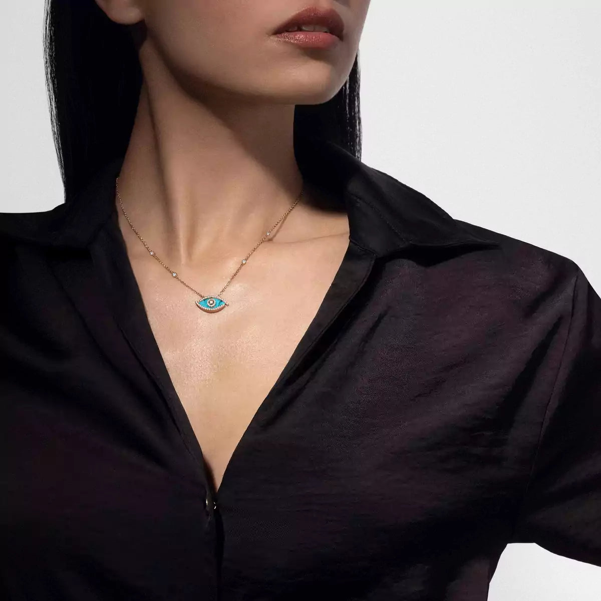 [Okajuri Jewelry]Lucky Eye Diamond Necklace in Rose Gold and Turquoise