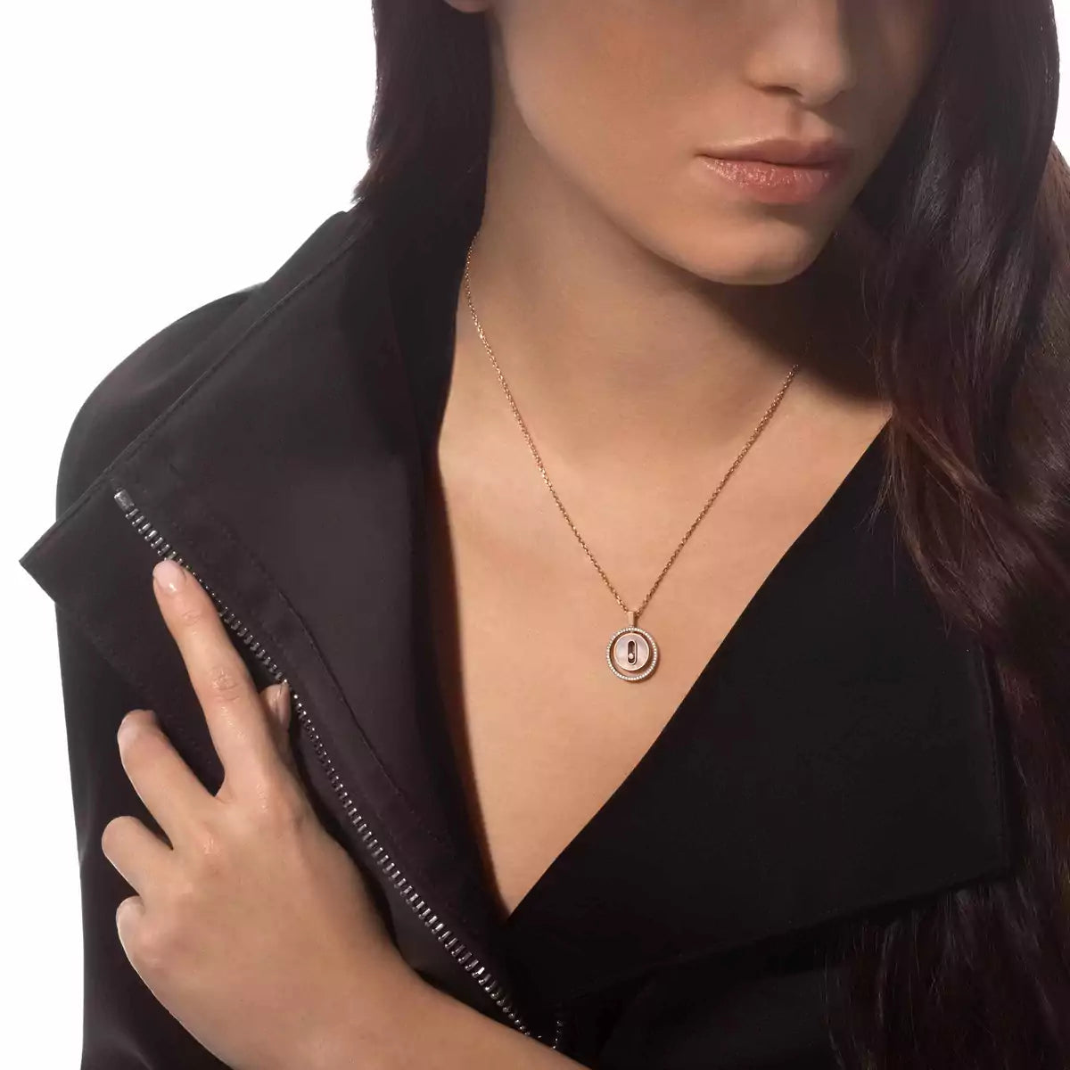 [Okajuri Jewelry]Lucky Move Diamond Necklace in Rose Gold and White Mother-of-Pearl