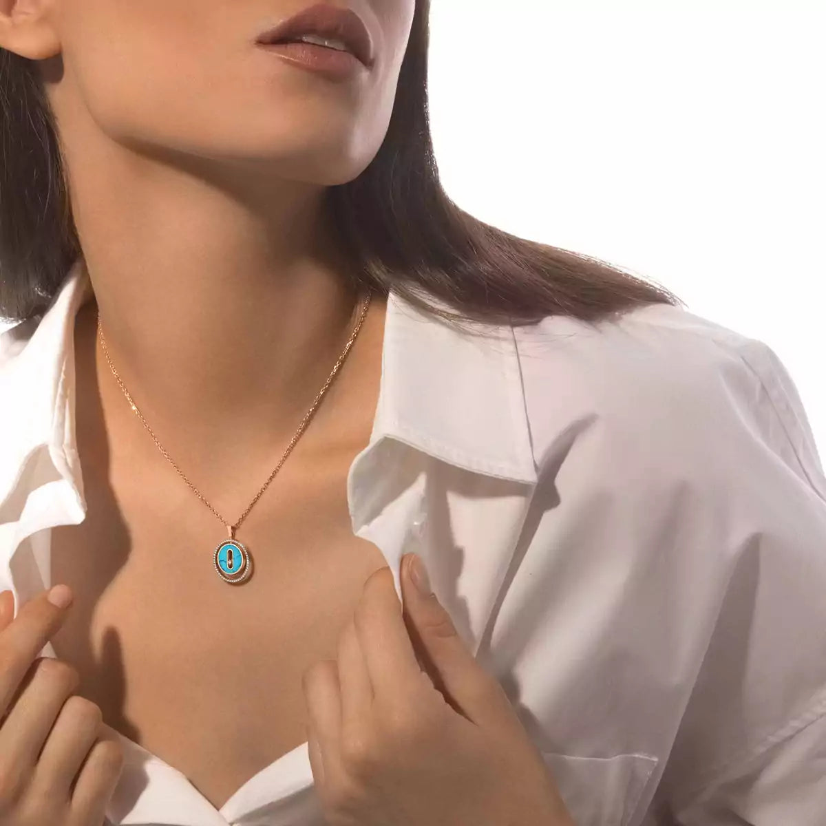 [Okajuri Jewelry]Lucky Move Diamond Necklace in Rose Gold and White Mother-of-Pearl
