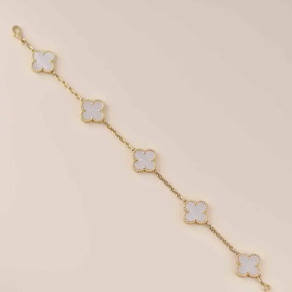 [Okajuri Jewelry]CLOVER WHITE PEARL MOP 5 MOTIF BRACELET COLLECTION
