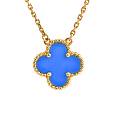 [Okajuri Jewelry]CLOVER 15MM BLUE AGATE NECKLACE