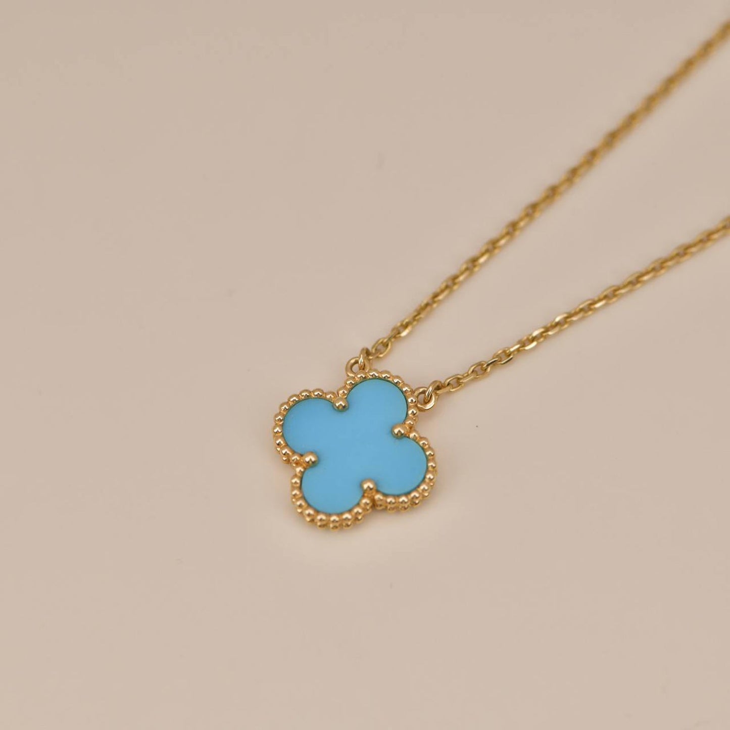 [Okajuri Jewelry]CLOVER 15MM VINTAGE TURQUOISE NECKLACE