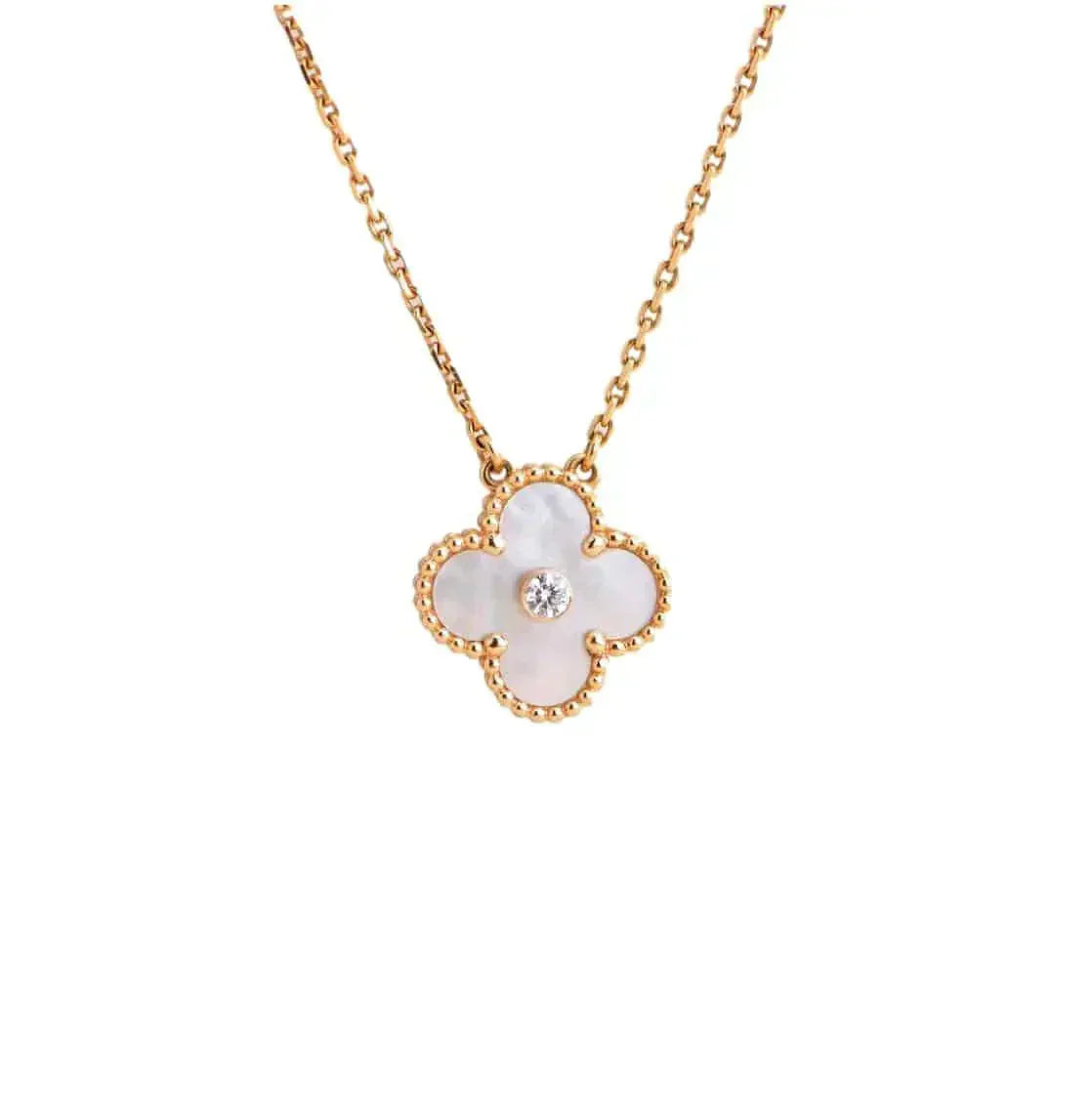 [Okajuri Jewelry]CLOVER 15MM DIAMOND WHITE FRITILLARIA NECKLACE
