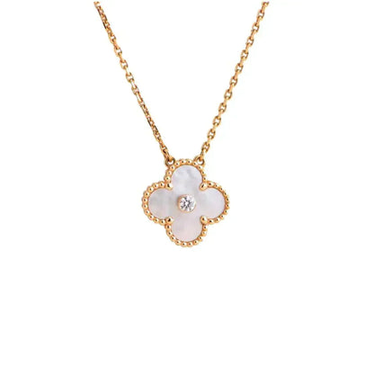 [Okajuri Jewelry]CLOVER 15MM DIAMOND WHITE FRITILLARIA NECKLACE