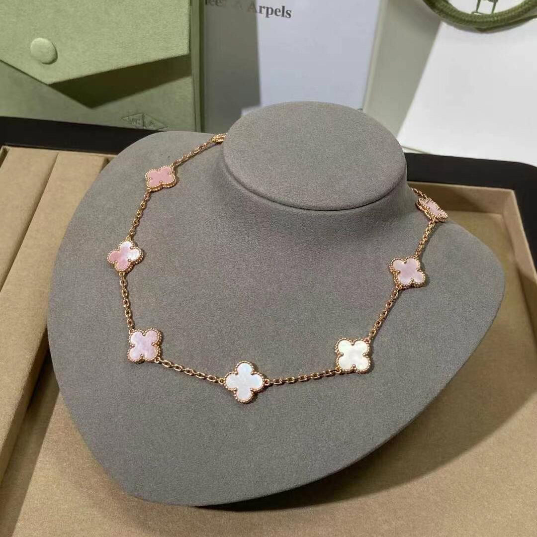 [Okajuri Jewelry]CLOVER 10 MOTIFS PINK MOP NECKLACE