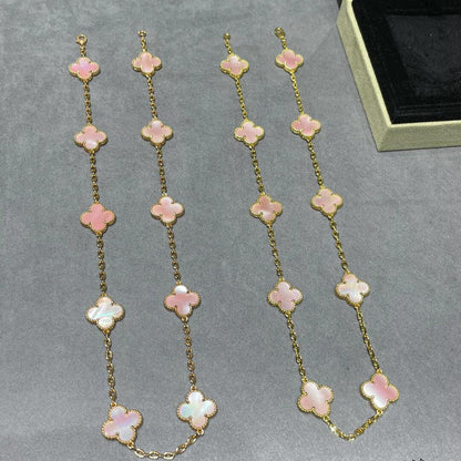 [Okajuri Jewelry]CLOVER 10 MOTIFS PINK MOP NECKLACE