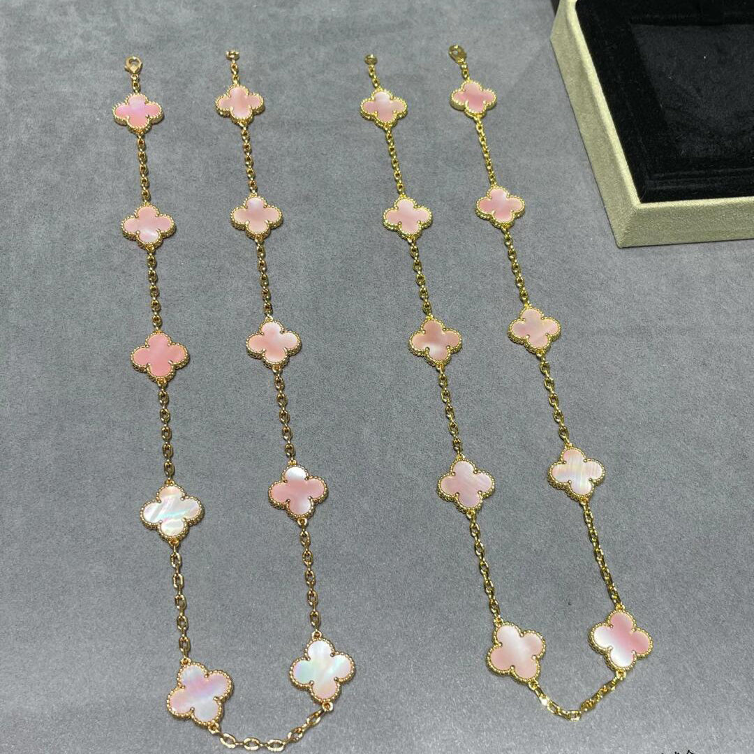 [Okajuri Jewelry] CLOVER 10 MOTIFS PINK MOP NECKLACE
