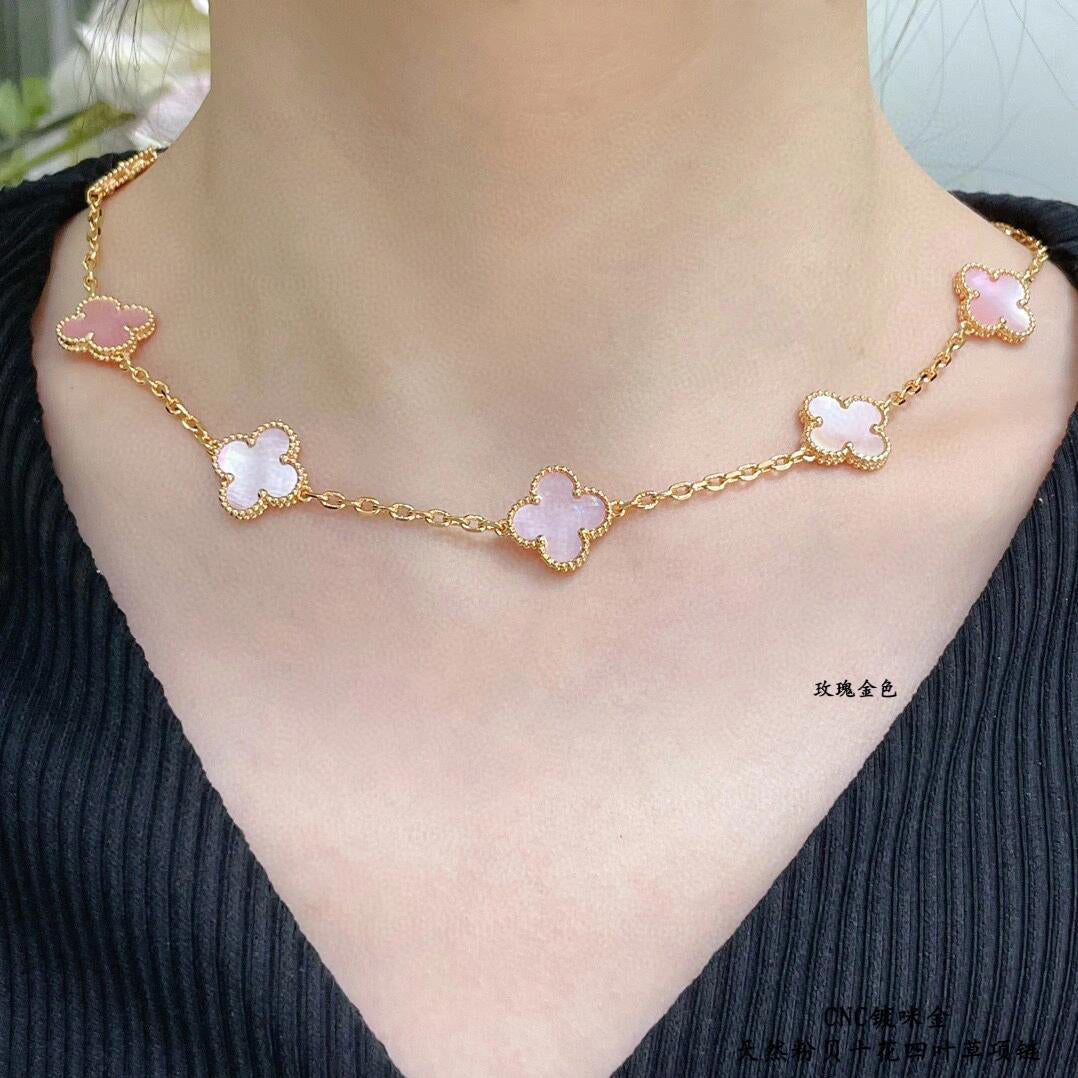 [Okajuri Jewelry] CLOVER 10 MOTIFS PINK MOP NECKLACE