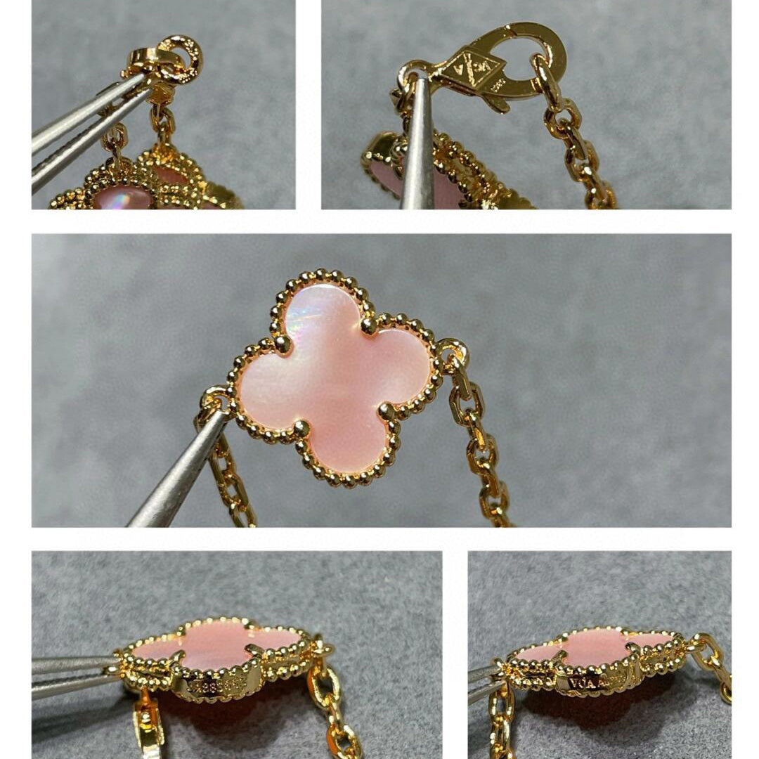 [Okajuri Jewelry] CLOVER 10 MOTIFS PINK MOP NECKLACE