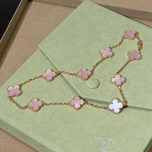 [Okajuri Jewelry]CLOVER 10 MOTIFS PINK MOP NECKLACE