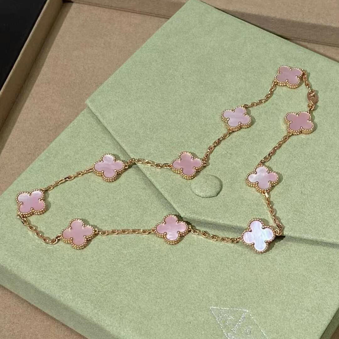 [Okajuri Jewelry] CLOVER 10 MOTIFS PINK MOP NECKLACE