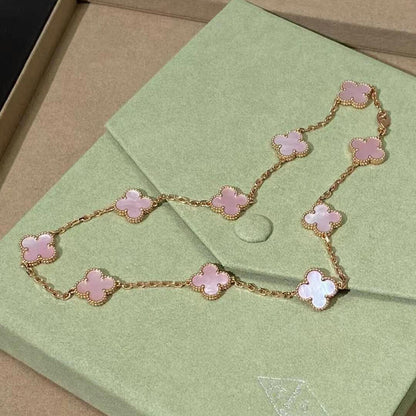 [Okajuri Jewelry] CLOVER 10 MOTIFS PINK MOP NECKLACE