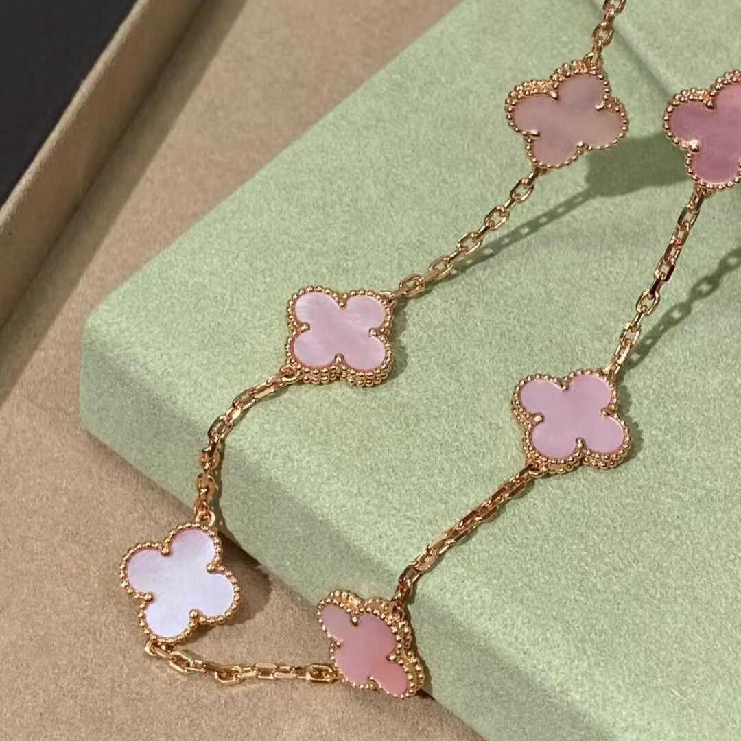[Okajuri Jewelry] CLOVER 10 MOTIFS PINK MOP NECKLACE