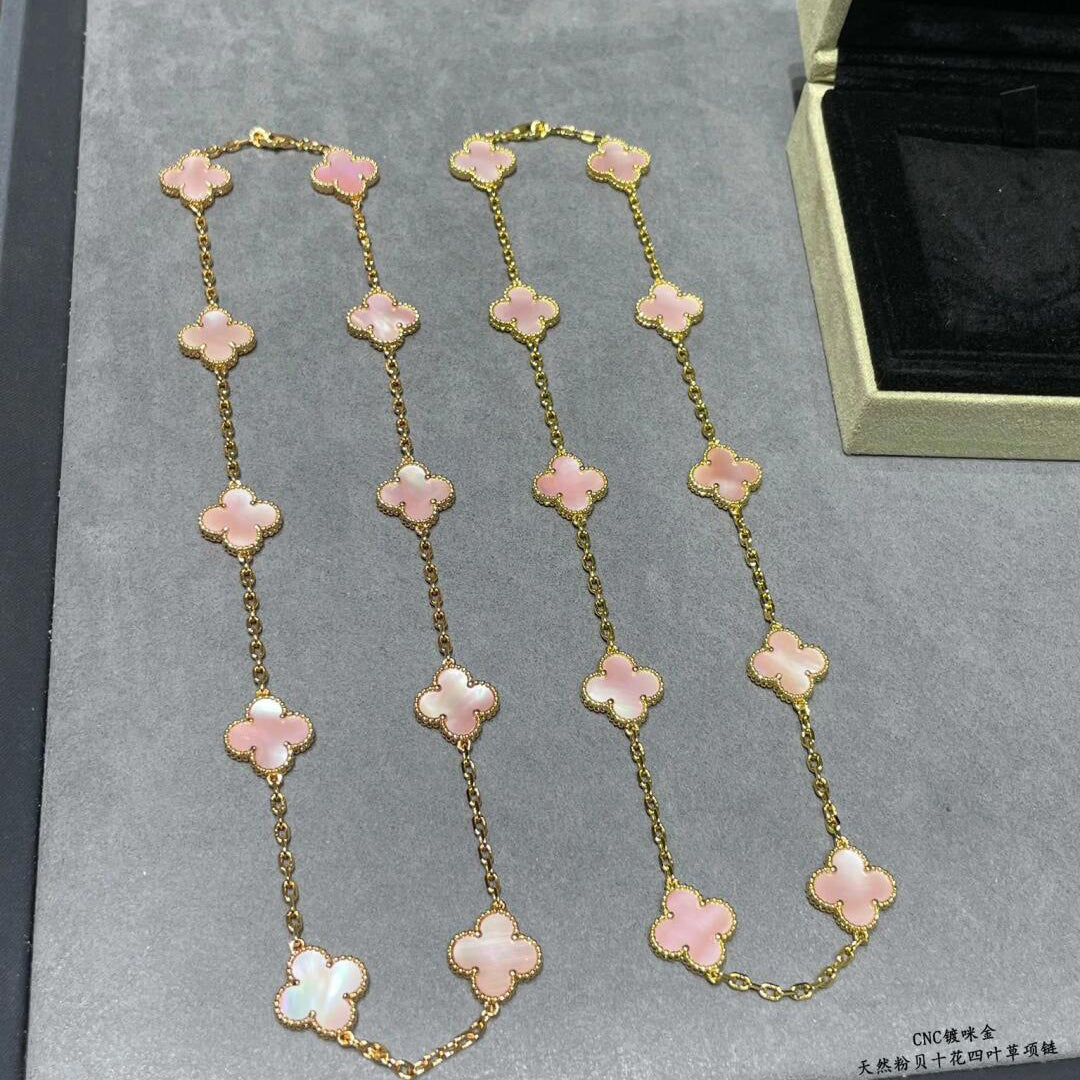 [Okajuri Jewelry]CLOVER 10 MOTIFS PINK MOP NECKLACE