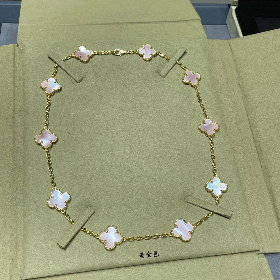 [Okajuri Jewelry] CLOVER 10 MOTIFS PINK MOP NECKLACE