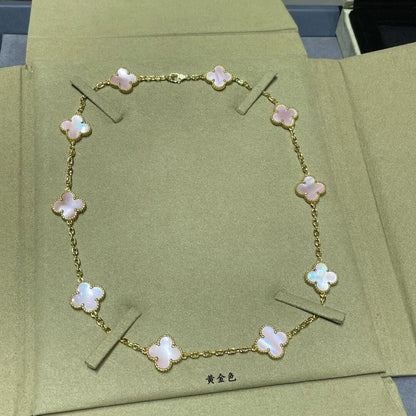 [Okajuri Jewelry] CLOVER 10 MOTIFS PINK MOP NECKLACE