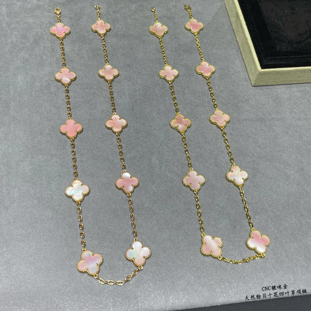 [Okajuri Jewelry] CLOVER 10 MOTIFS PINK MOP NECKLACE
