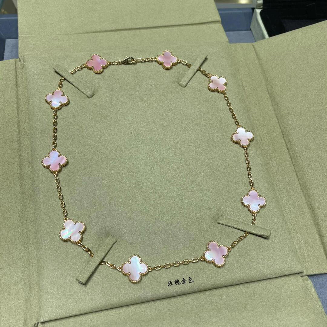 [Okajuri Jewelry] CLOVER 10 MOTIFS PINK MOP NECKLACE