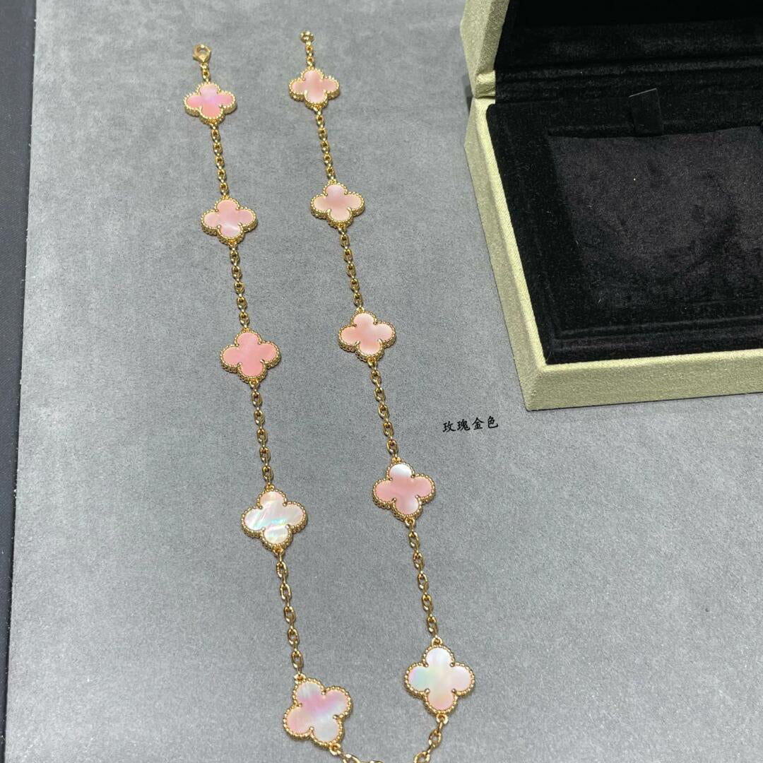 [Okajuri Jewelry]CLOVER 10 MOTIFS PINK MOP NECKLACE