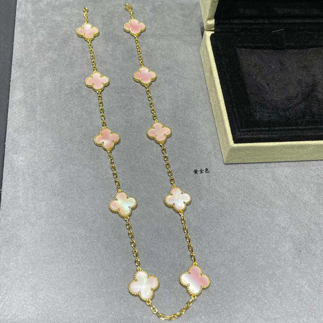[Okajuri Jewelry] CLOVER 10 MOTIFS PINK MOP NECKLACE