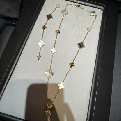 [Okajuri Jewelry] DETACHABLE CLOVER 15(11+4) FLOWER ROSE GOLD NECKLACE SET