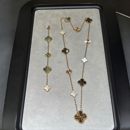 [Okajuri Jewelry] DETACHABLE CLOVER 15(11+4) FLOWER ROSE GOLD NECKLACE SET